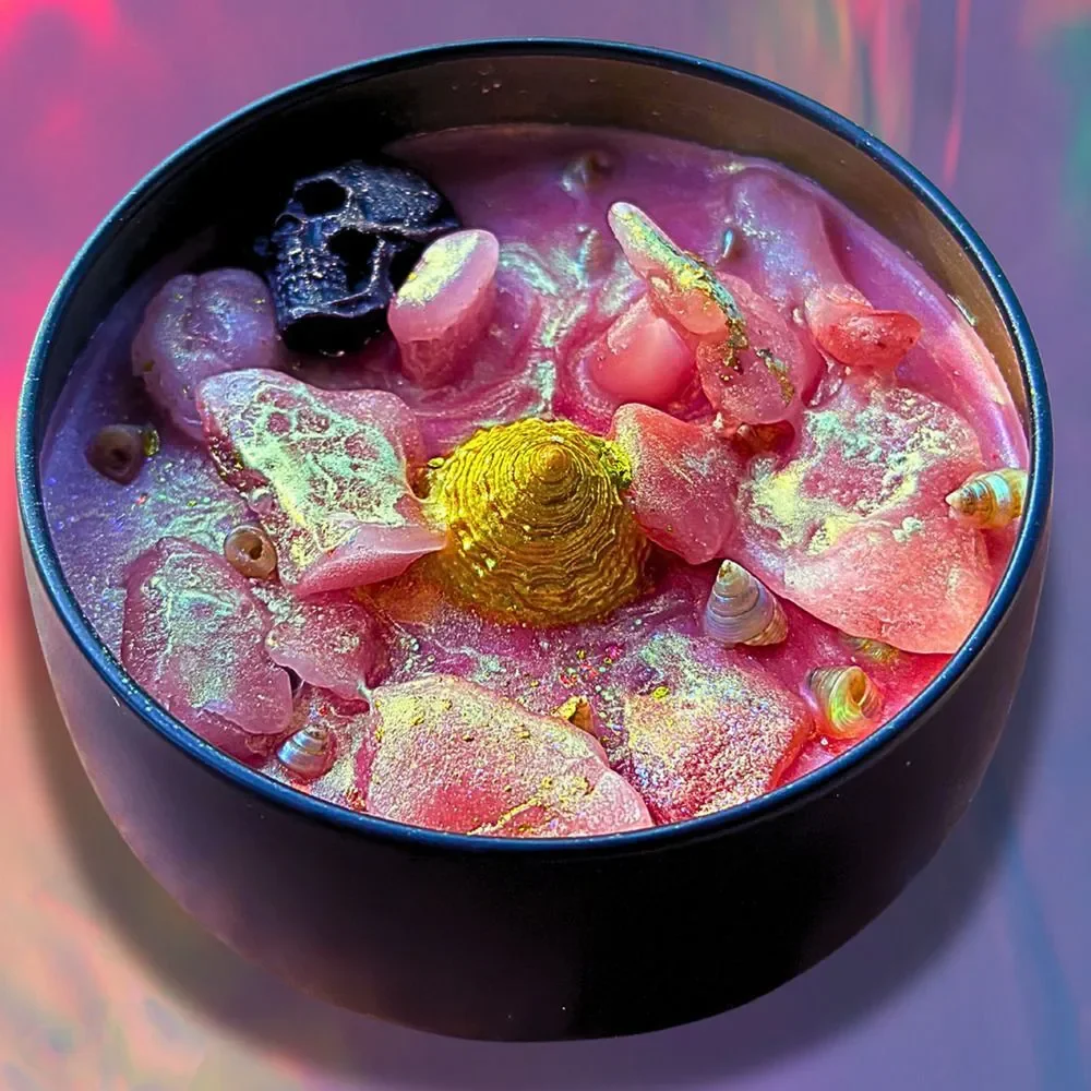 Hula Ghoul Luxury Wickless Candle: Black Coconut & Cherry Pineapple Scent